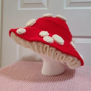 Red and Cream Crochet Mushroom Hat